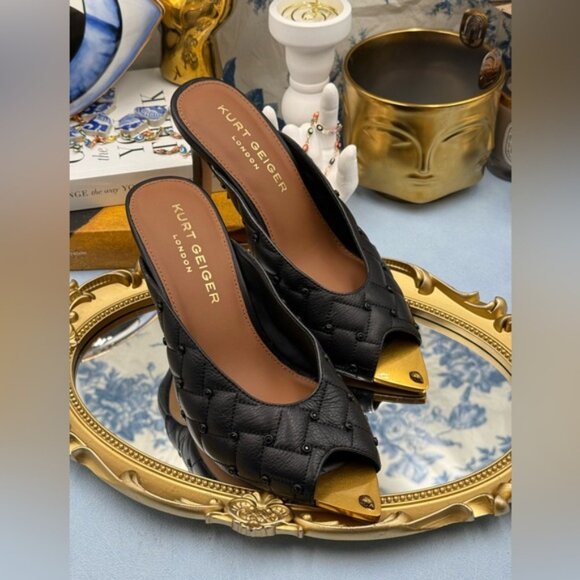 🆕 KURT GEIGER LONDON 🧿 NWOB Regent Crystal Mule Gold Point Heel - Picture 8 of 10